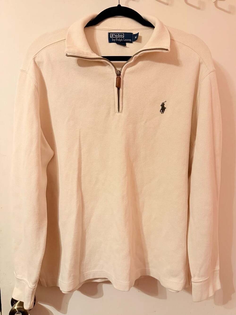 Polo Ralph Lauren Quarter-Zip Pullover Size M Cream Cotton